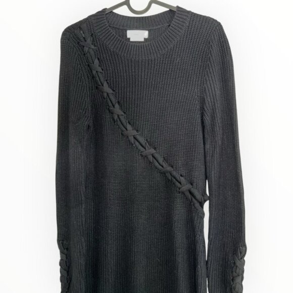 REVOLVE Lovers + Friends Black Sweater Dress Black Cotton Knit Lace Up Detail LS - Picture 4 of 7